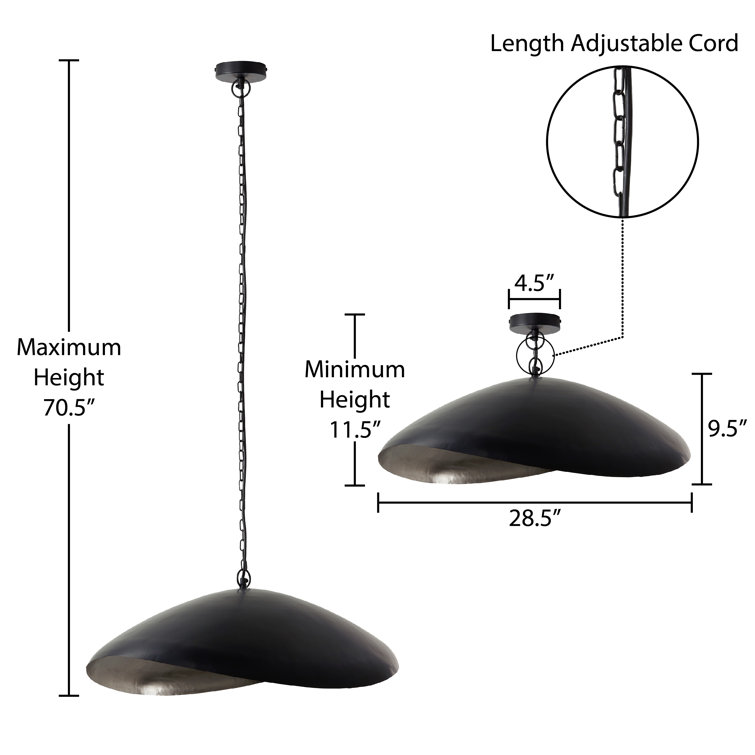 Jane Industrial Matte Black and Silver Dome Pendant Light