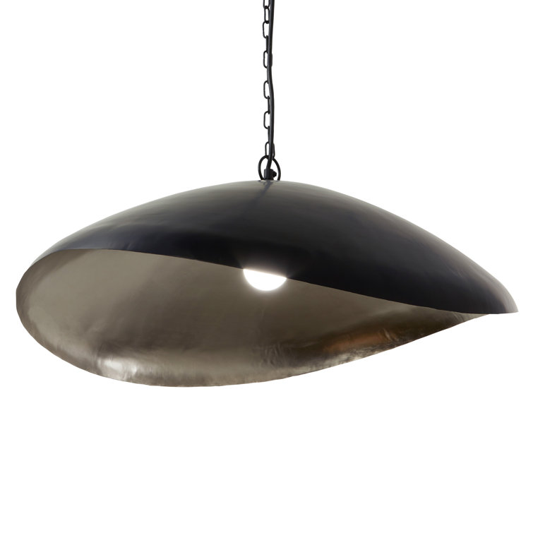 Jane Industrial Matte Black and Silver Dome Pendant Light