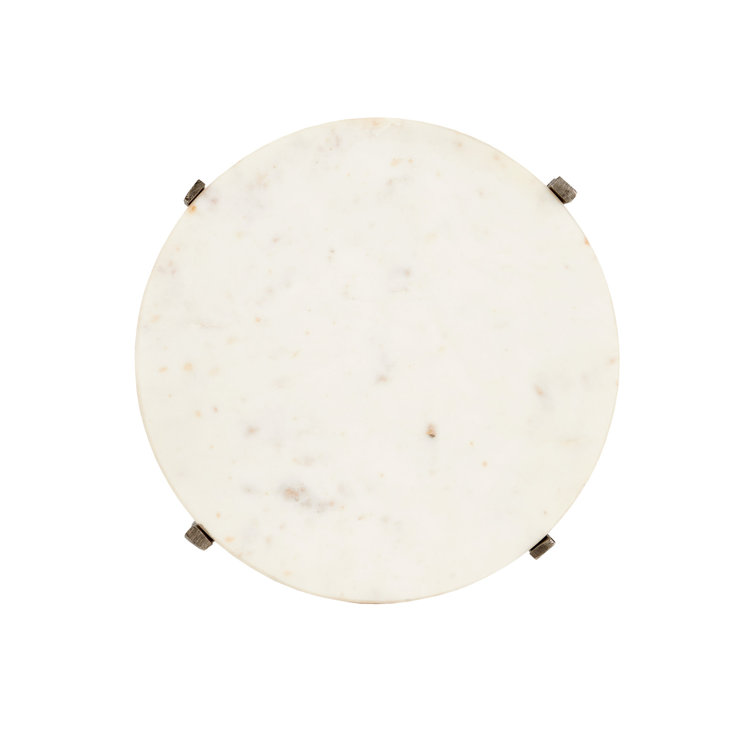 Antique Nickel and White Marble Round Accent Table