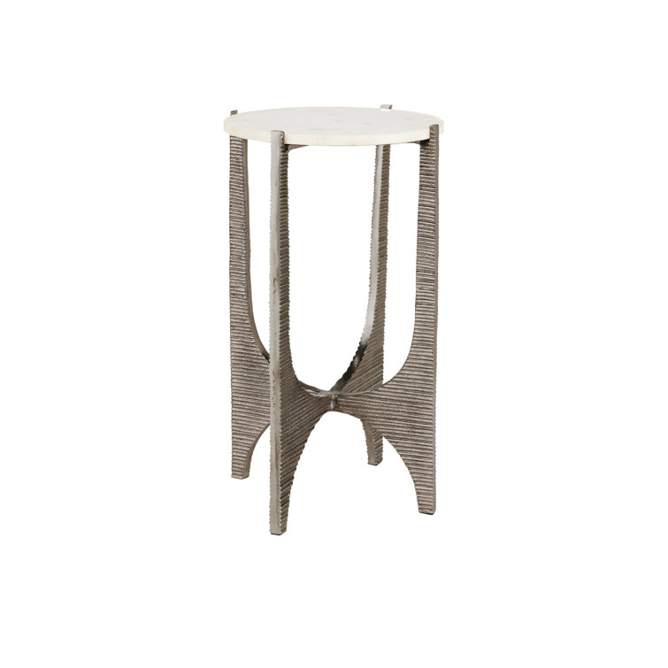Antique Nickel and White Marble Round Accent Table