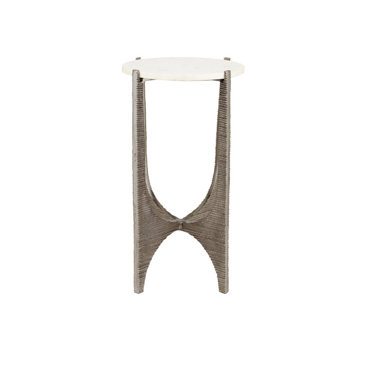 Antique Nickel and White Marble Round Accent Table