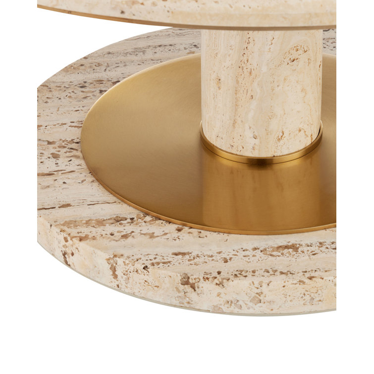 Miles Travertine and Brass Round Cocktail Table