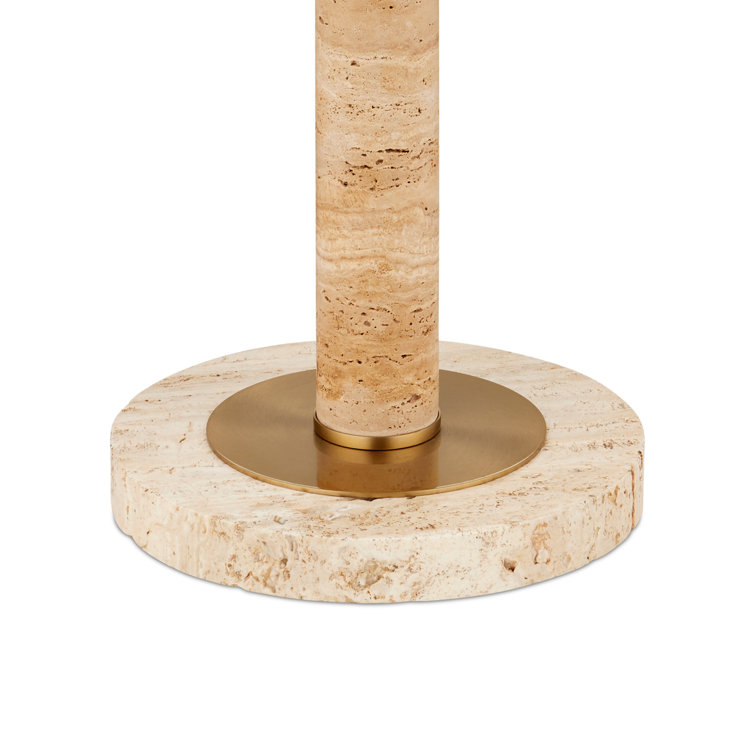 Adjustable Brass and Natural Stone Floor Lamp with Dome Shade