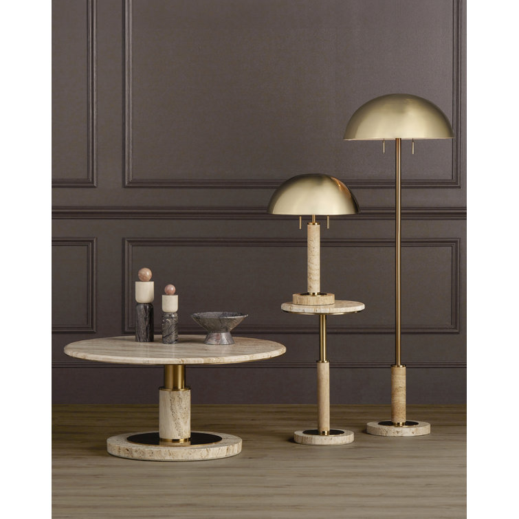 Adjustable Brass and Natural Stone Floor Lamp with Dome Shade