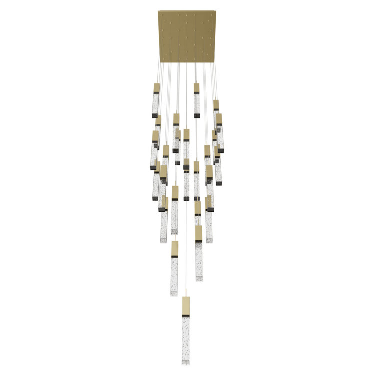 Original Glacier Cascading LED Pendant in Brushed Brass with Clear Bubbles