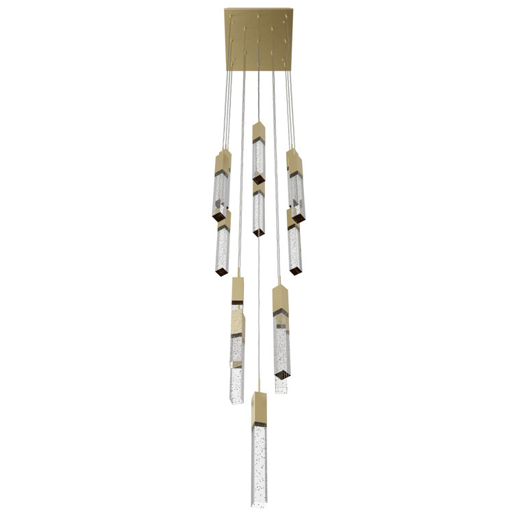 Elegant Glacier 13-Light LED Pendant with Brushed Brass & Clear Glass