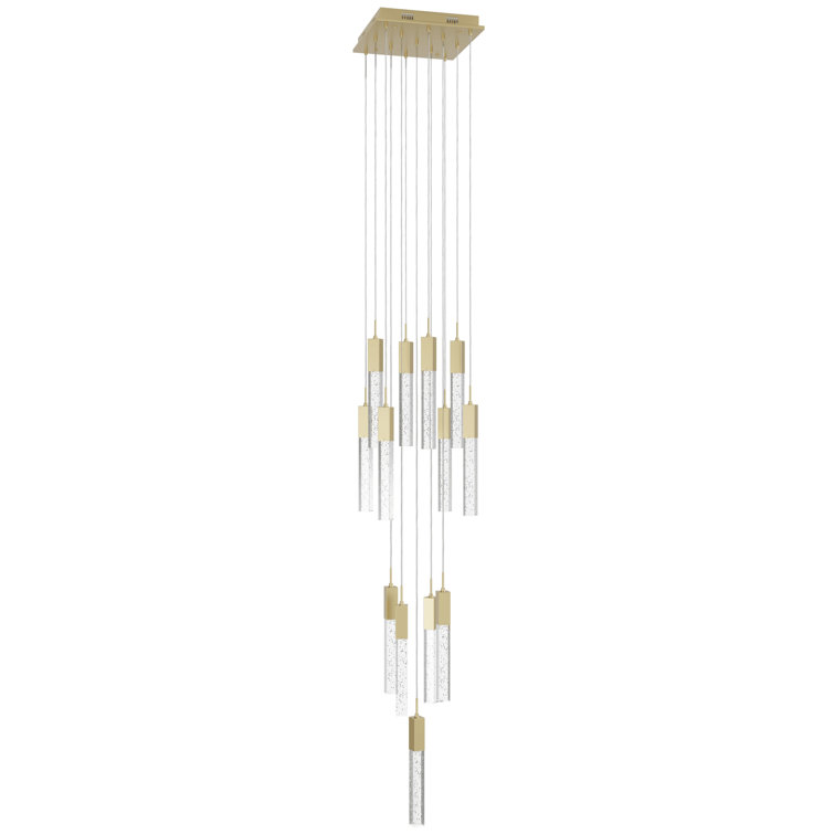 Elegant Glacier 13-Light LED Pendant with Brushed Brass & Clear Glass