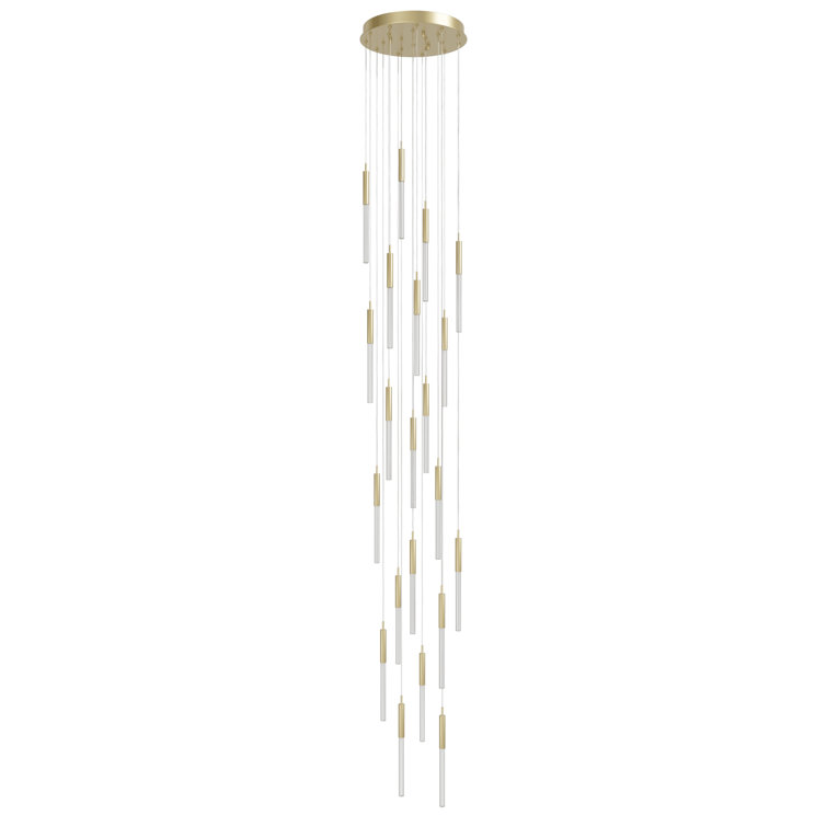 Boa Elegance 21-Light Cluster Pendant in Brushed Brass with Glass Tubes