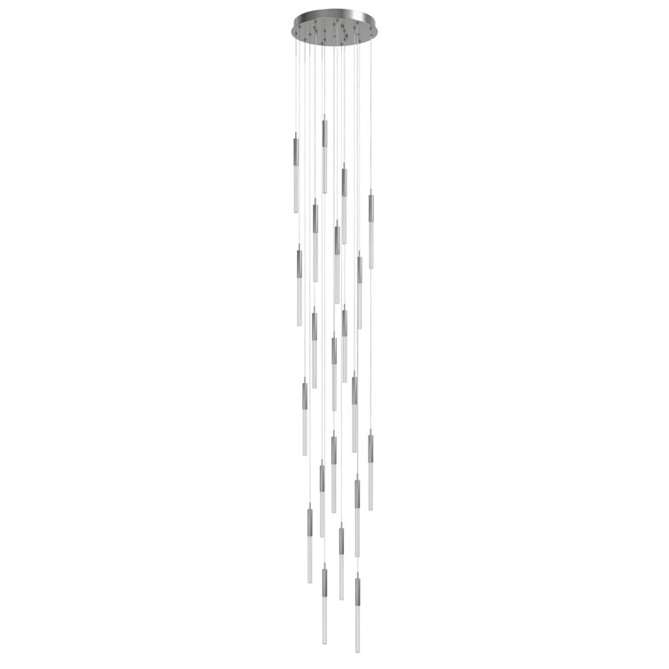 Polished Nickel 21-Light Glass Cluster Pendant