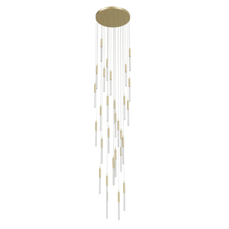 Boa 31-Light Brushed Brass and Glass Cluster Pendant