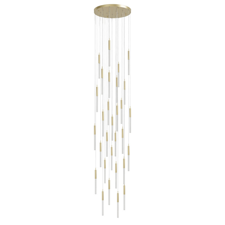 Boa 31-Light Brushed Brass and Glass Cluster Pendant