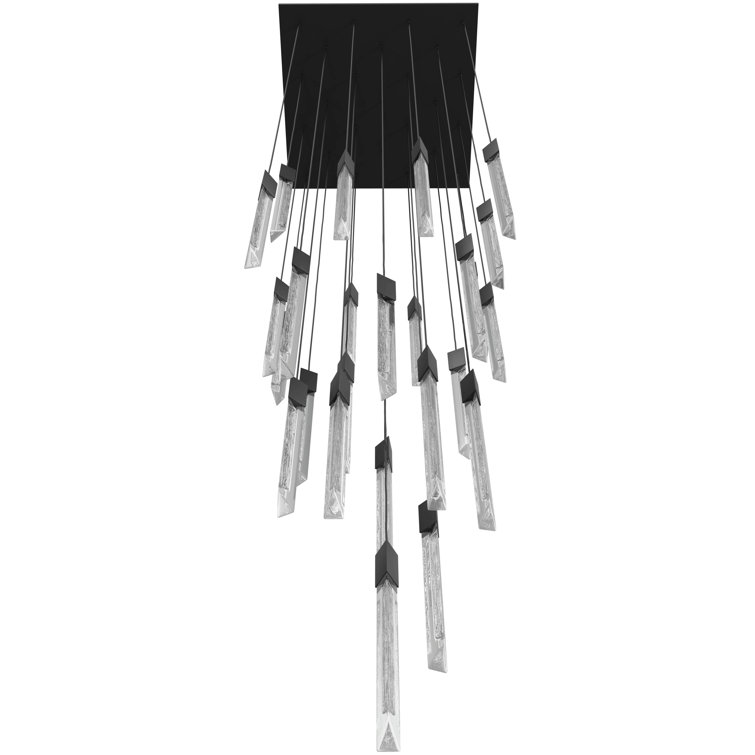 Alpine Black LED Tiered Chandelier with Marbleized Glass Spears