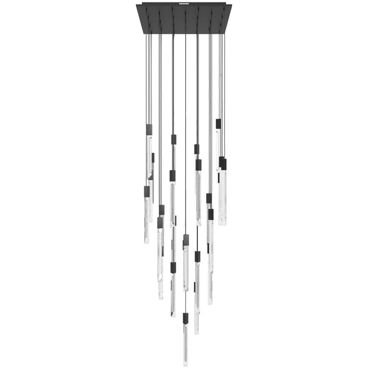 Alpine Black LED Tiered Chandelier with Marbleized Glass Spears