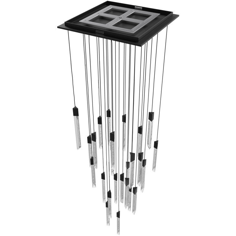 Alpine Black LED Tiered Chandelier with Marbleized Glass Spears
