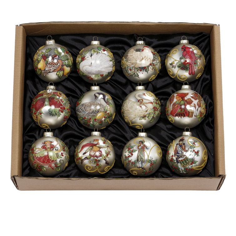 12 Days of Christmas Glass Ornament Set, 4.5 Inches