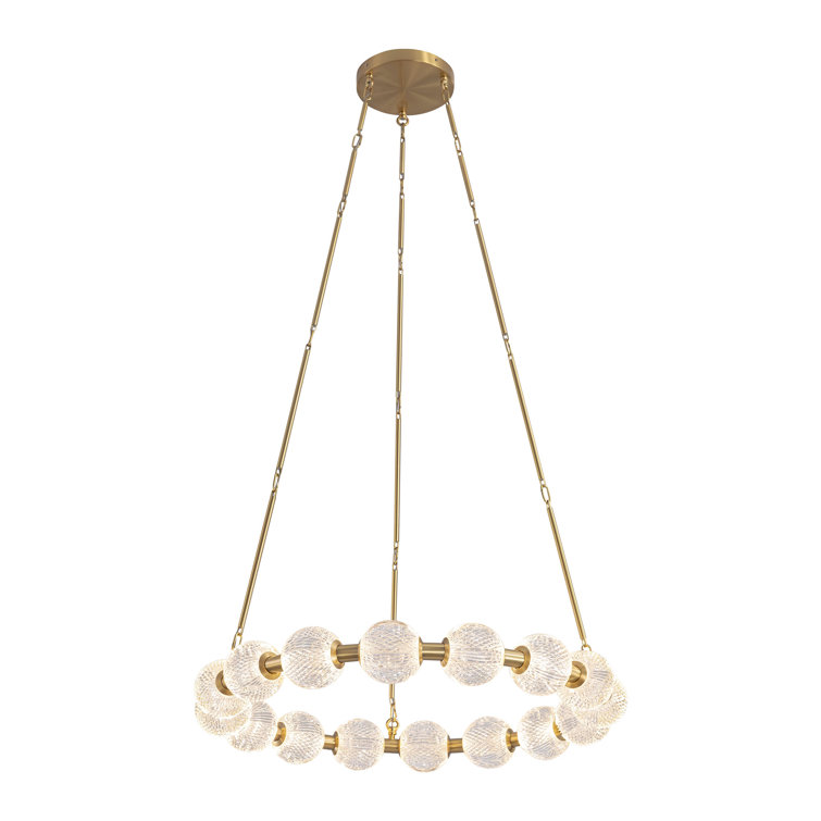 Natural Brass Beaded 32-Inch LED Chandelier