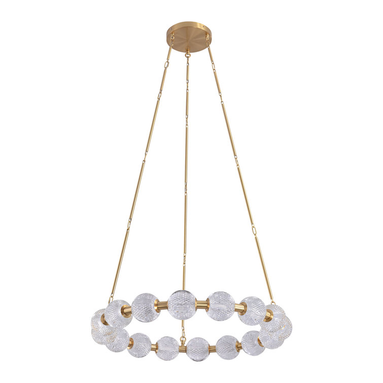 Natural Brass Beaded 32-Inch LED Chandelier