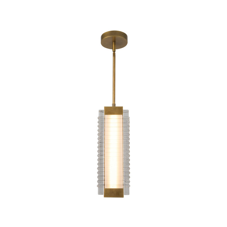 Vintage Brass Ribbed Glass LED Pendant Light