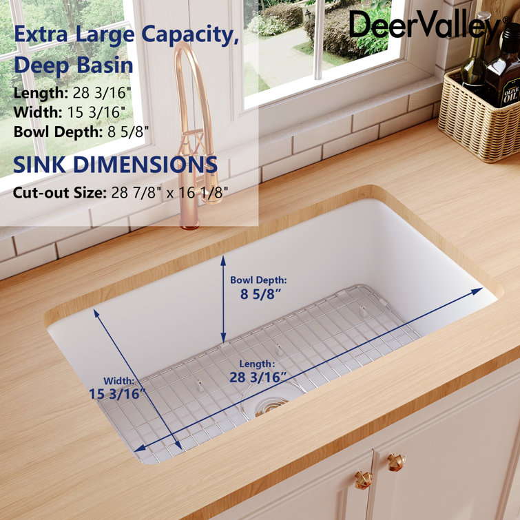 White Fireclay 32" Single Bowl Undermount Kitchen Sink
