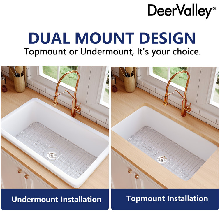 White Fireclay 32" Single Bowl Undermount Kitchen Sink