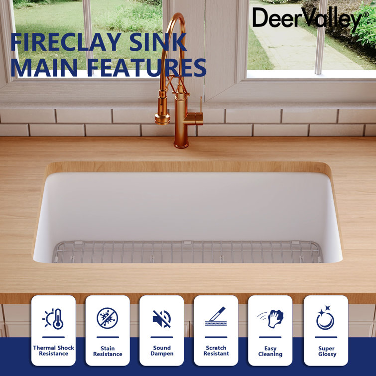 White Fireclay 32" Single Bowl Undermount Kitchen Sink