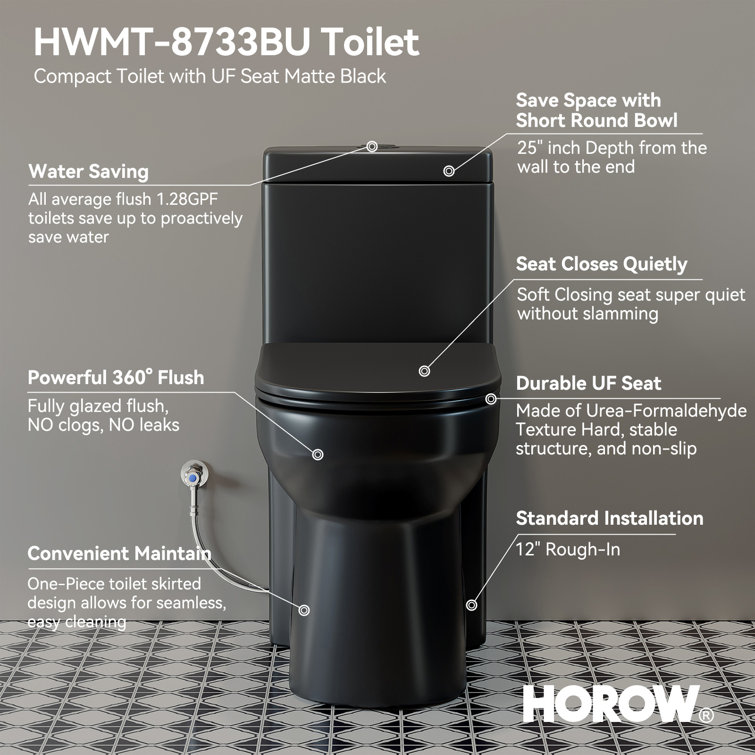 Matte Black Compact Dual Flush Round Toilet with Soft Close Seat