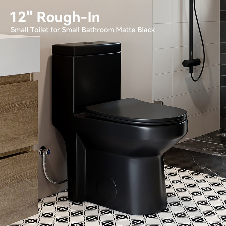 Matte Black Compact Dual Flush Round Toilet with Soft Close Seat