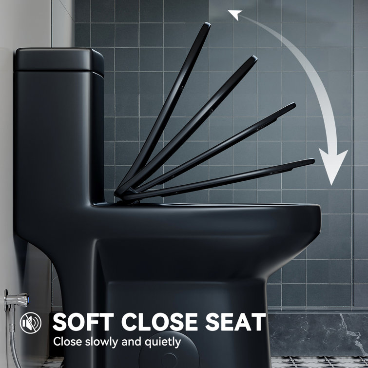 Matte Black Compact Dual Flush Round Toilet with Soft Close Seat