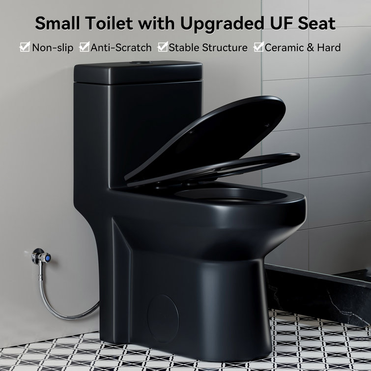 Matte Black Compact Dual Flush Round Toilet with Soft Close Seat