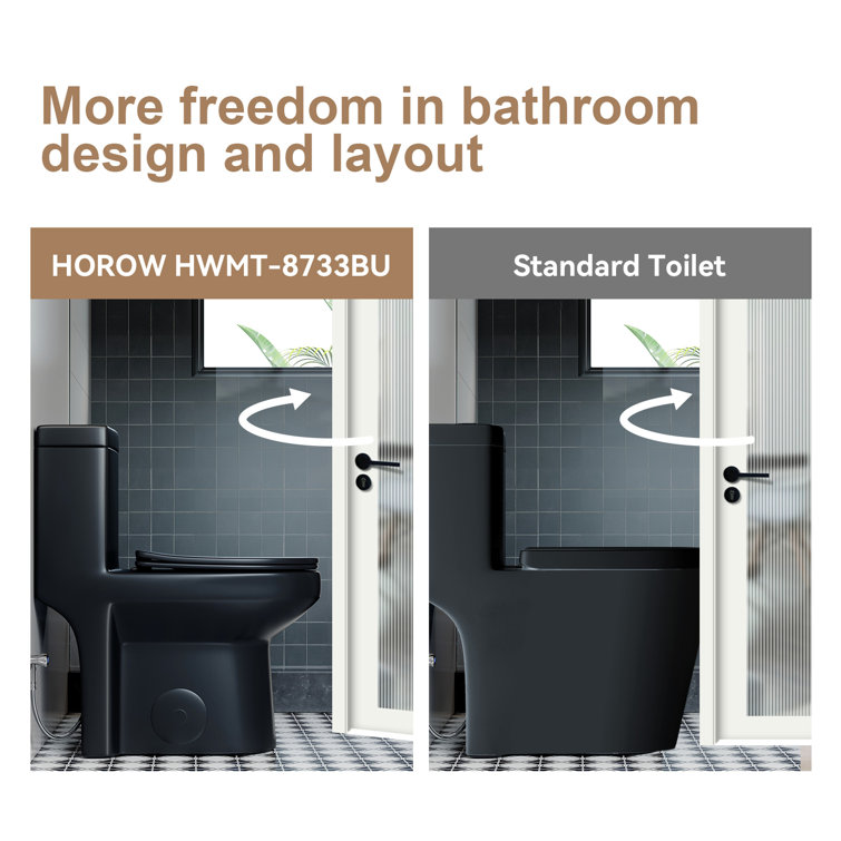 Matte Black Compact Dual Flush Round Toilet with Soft Close Seat