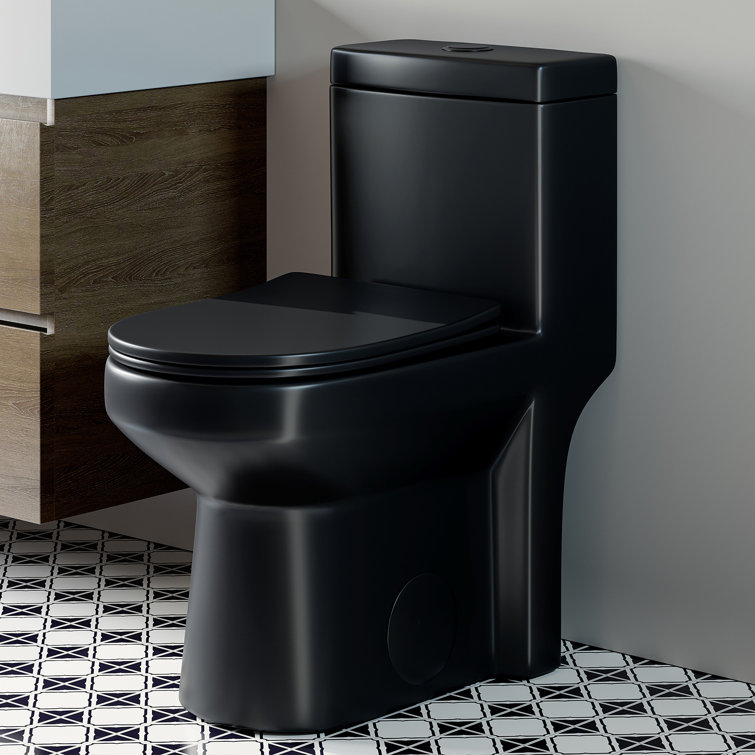 Matte Black Compact Dual Flush Round Toilet with Soft Close Seat