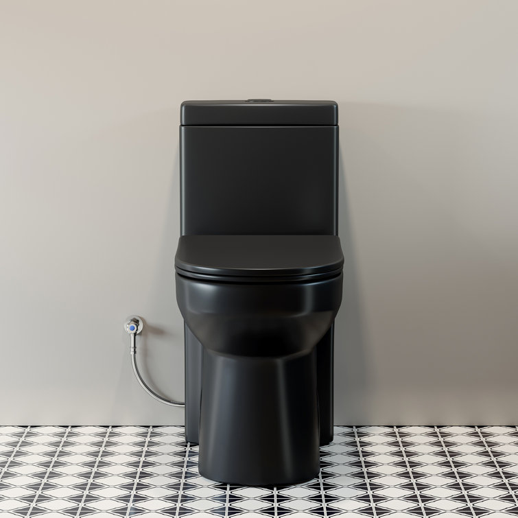 Matte Black Compact Dual Flush Round Toilet with Soft Close Seat