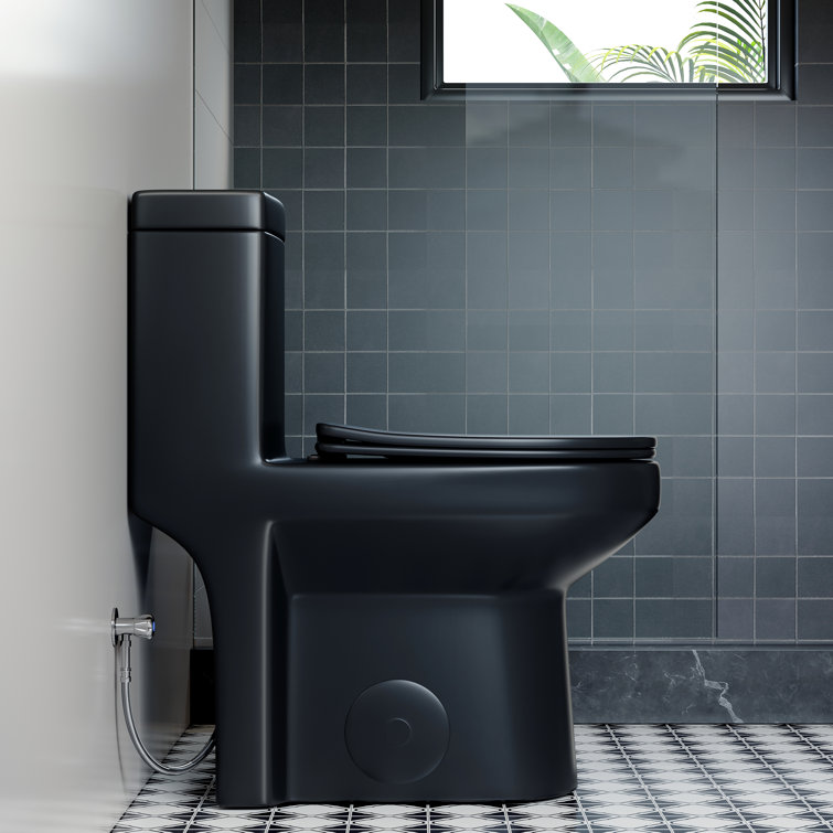 Matte Black Compact Dual Flush Round Toilet with Soft Close Seat