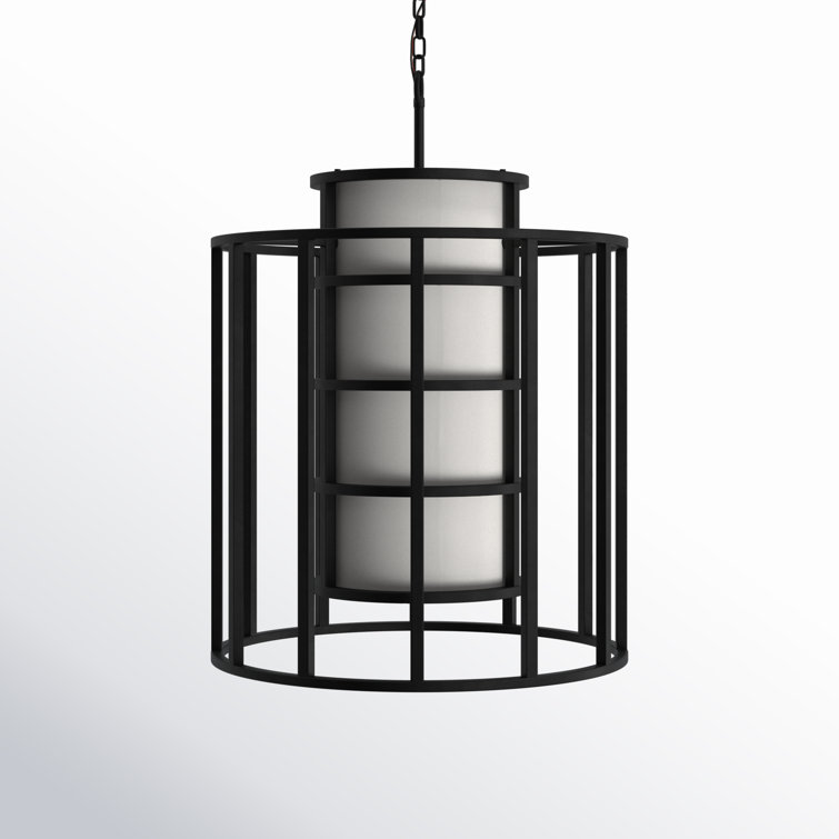 Matte Black Silk Shade Drum Chandelier with 6 Lights