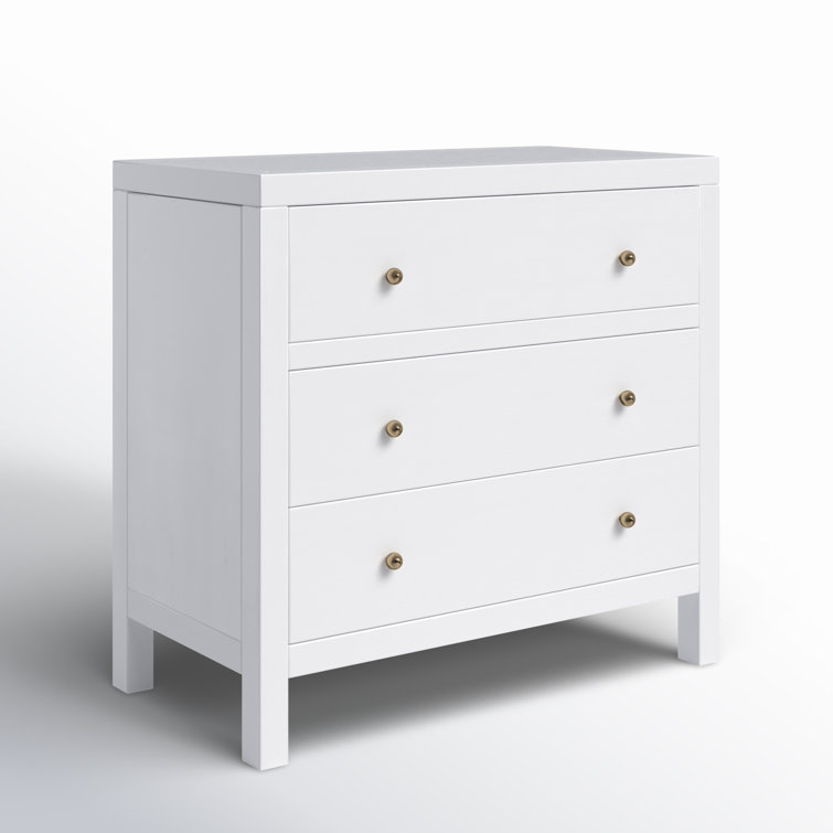 Nora White 34" Traditional 3-Drawer Chest with Soft Close