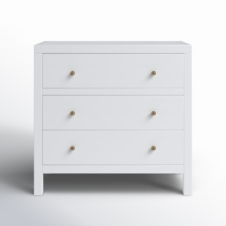 Nora White 34" Traditional 3-Drawer Chest with Soft Close