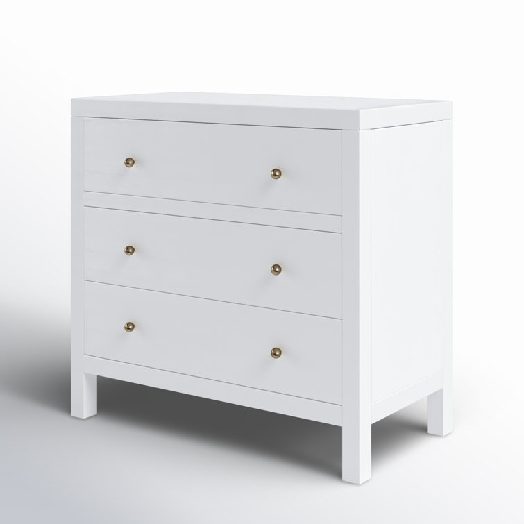 Nora White 34" Traditional 3-Drawer Chest with Soft Close