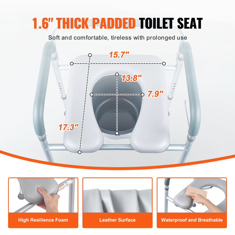 Adjustable Height Steel Bedside Commode Chair with Padded Seat