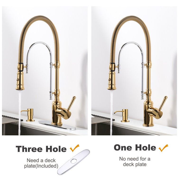 Gold and Chrome High-Arc Kitchen Faucet with Pull-out Spray