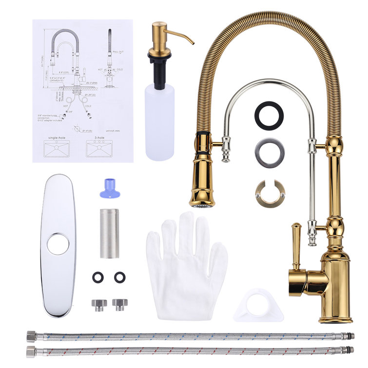 Gold and Chrome High-Arc Kitchen Faucet with Pull-out Spray