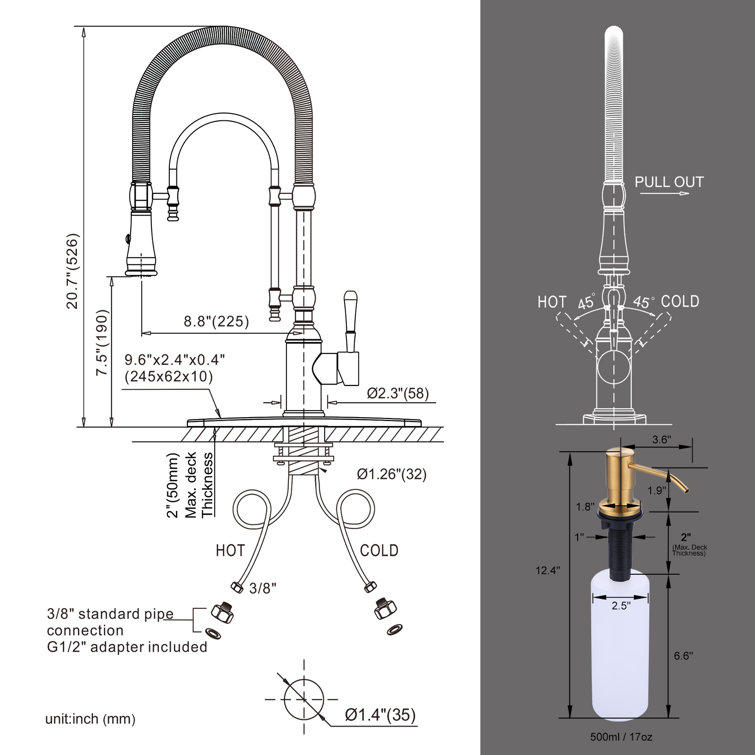 Gold and Chrome High-Arc Kitchen Faucet with Pull-out Spray