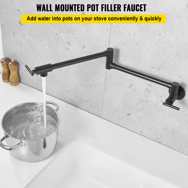 Matte Black Stainless Steel Dual Handle Wall Mount Pot Filler Faucet