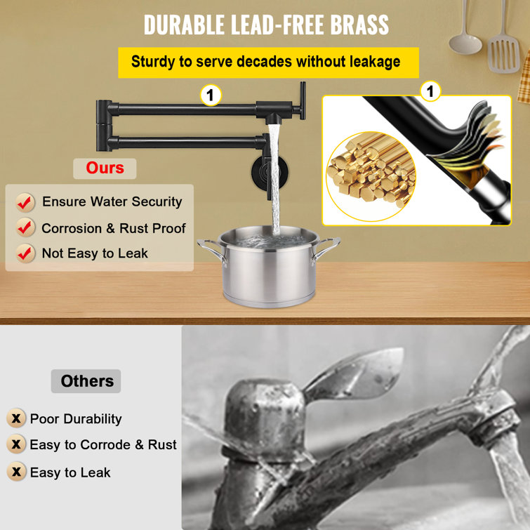 Matte Black Stainless Steel Dual Handle Wall Mount Pot Filler Faucet