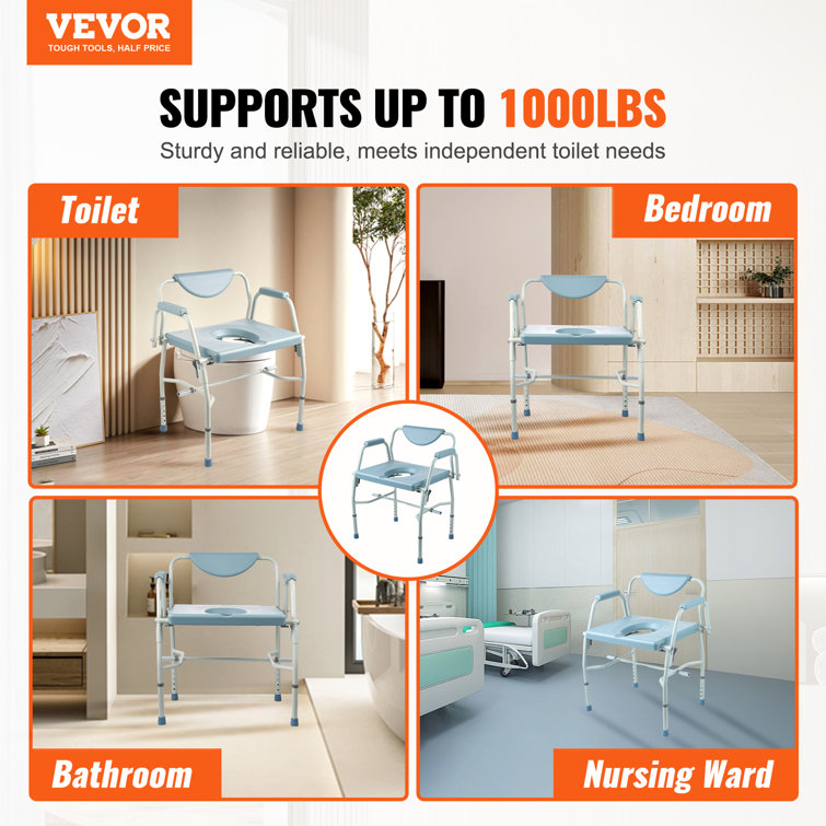 Adjustable Blue Steel Raised Toilet Seat with Detachable Backrest