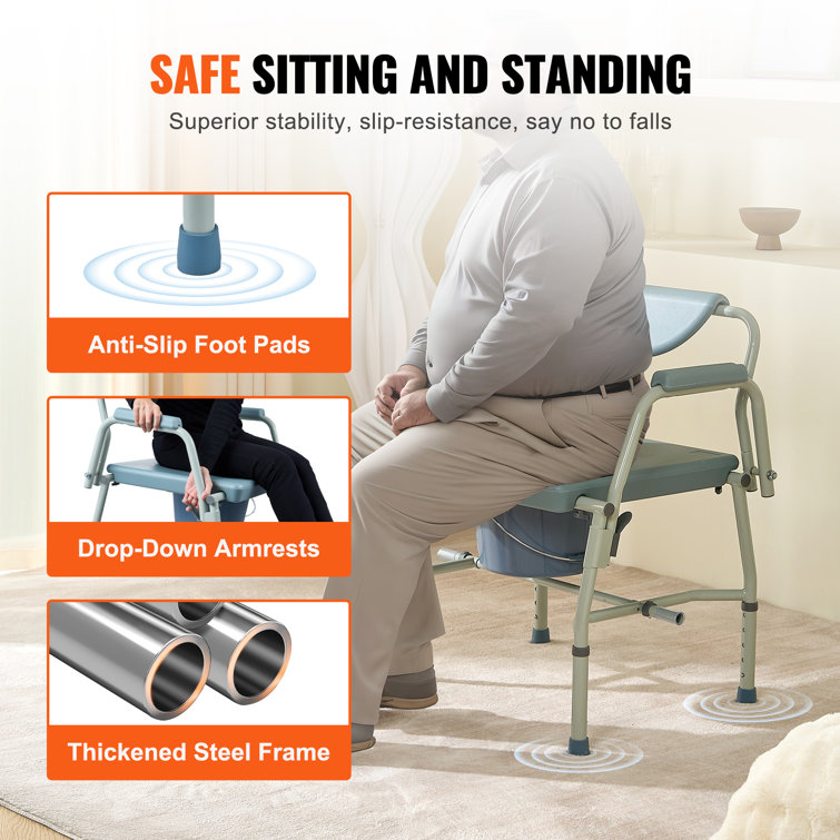 Adjustable Blue Steel Raised Toilet Seat with Detachable Backrest