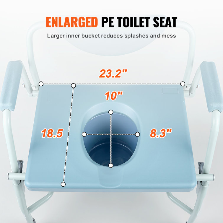 Adjustable Blue Steel Raised Toilet Seat with Detachable Backrest