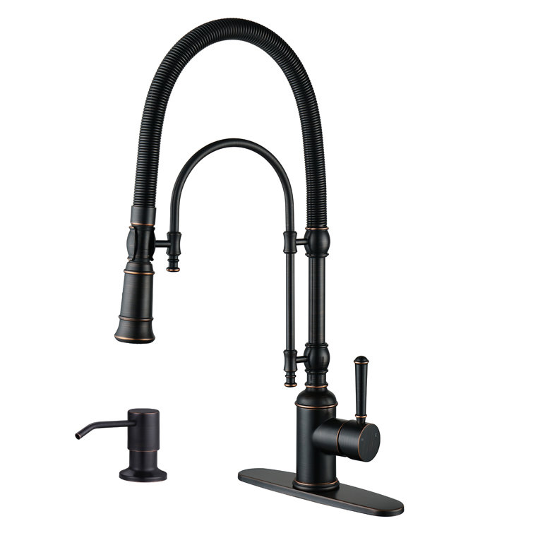 Oil-Rubbed Bronze High-Arc Kitchen Faucet with Pull-out Spray