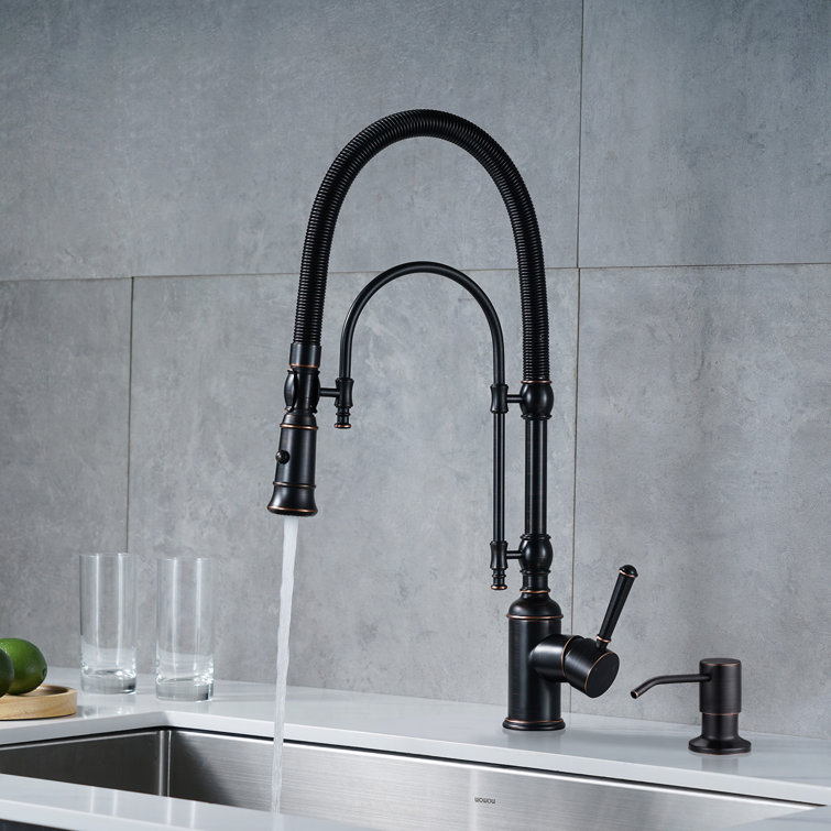 Oil-Rubbed Bronze High-Arc Kitchen Faucet with Pull-out Spray