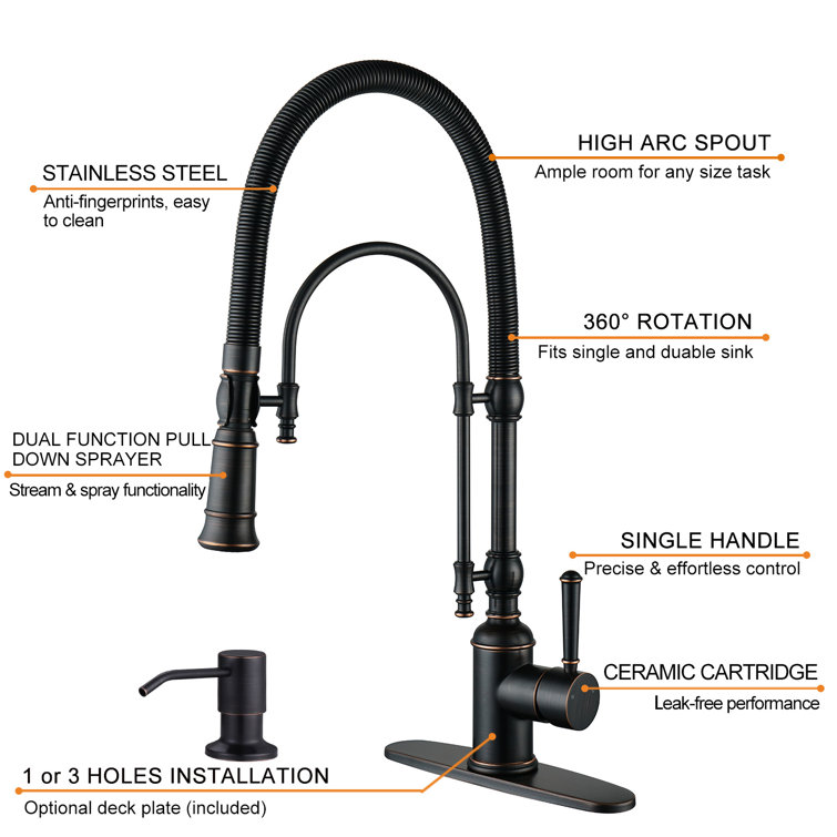 Oil-Rubbed Bronze High-Arc Kitchen Faucet with Pull-out Spray