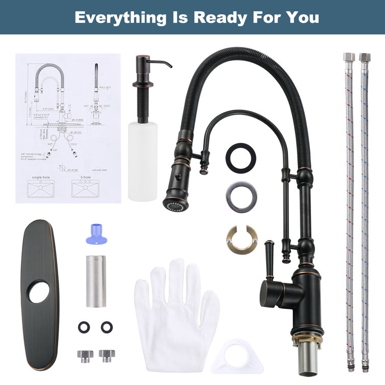 Oil-Rubbed Bronze High-Arc Kitchen Faucet with Pull-out Spray